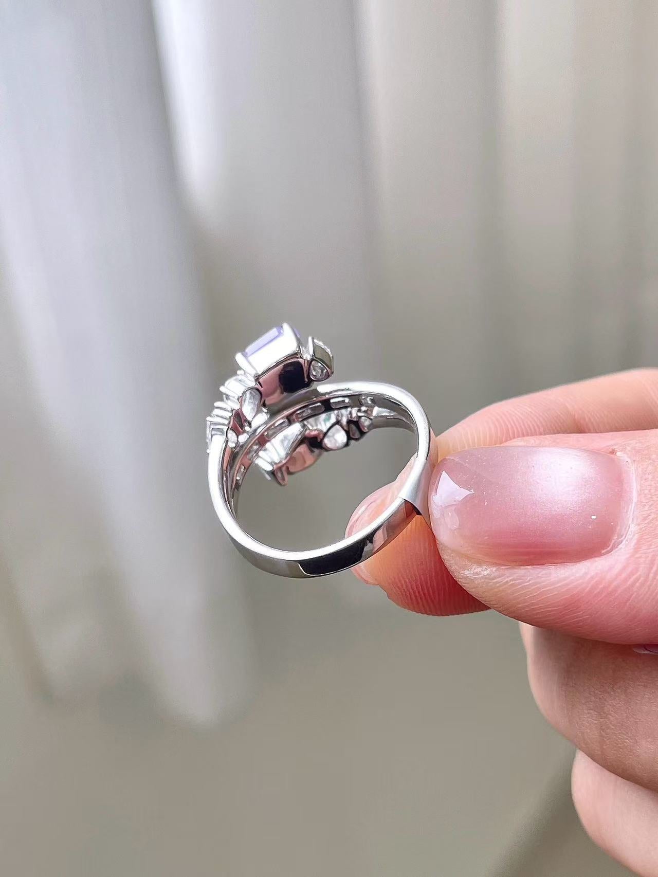 Yuanjiu Jewelry - Natural Jadeite Ring, Designer Two-Tone Freeform Ring, Purple and Green Double-Layer Design, Exquisite and Enchanting