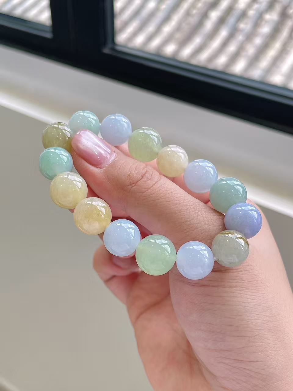 Yuanjiu Jewelry - Natural Multi-Gem Jadeite Bead Bracelet, Elegantly Curated Color Collection