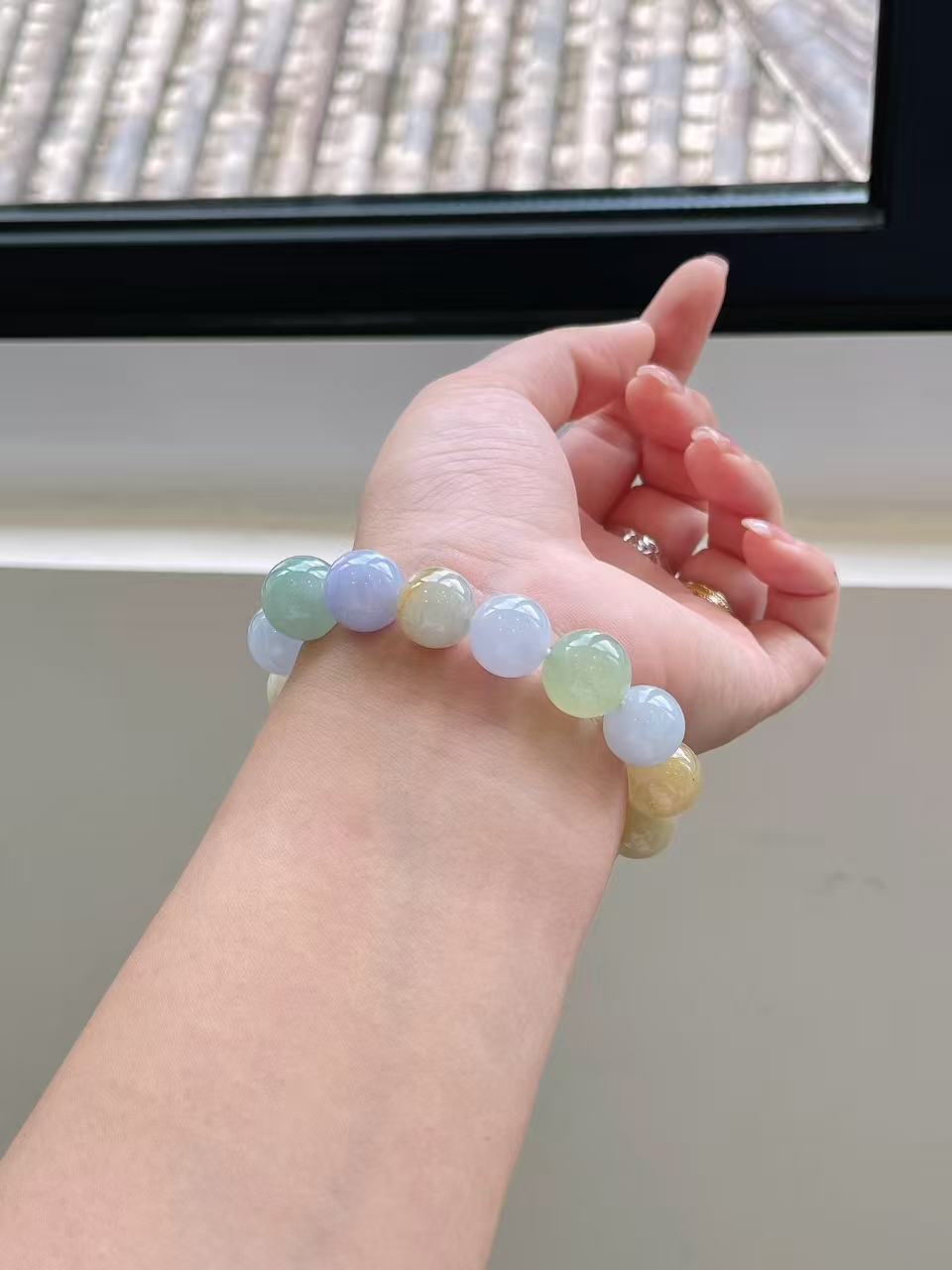 Yuanjiu Jewelry - Natural Multi-Gem Jadeite Bead Bracelet, Elegantly Curated Color Collection