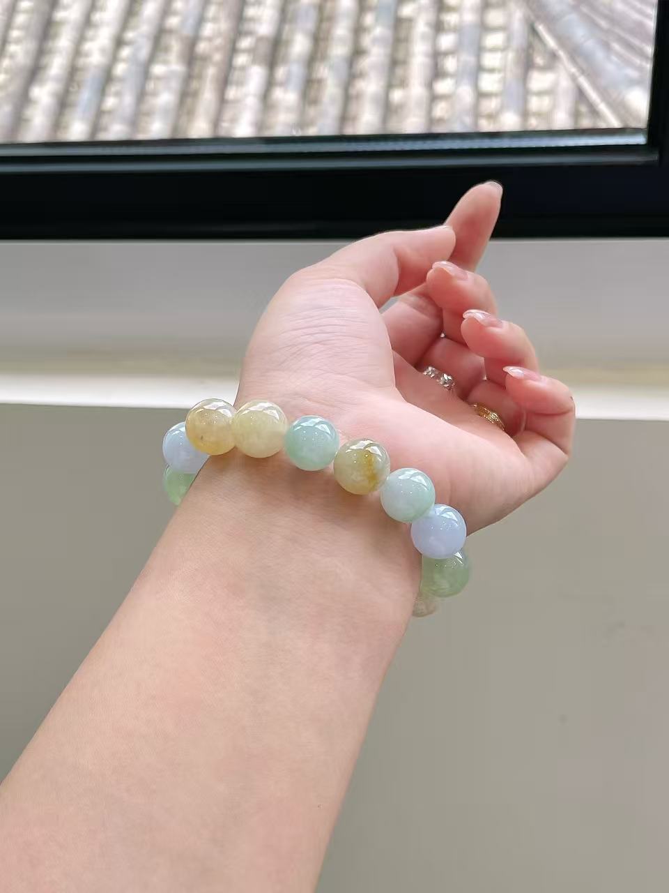 Yuanjiu Jewelry - Natural Multi-Gem Jadeite Bead Bracelet, Elegantly Curated Color Collection