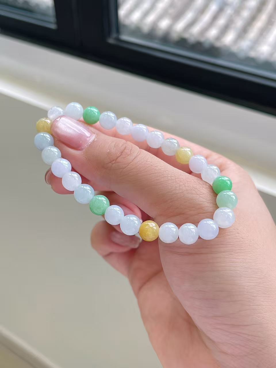 Yuanjiu Jewelry – Natural Multi-Gem Jadeite Bead Bracelet, Elegantly Enchanting
