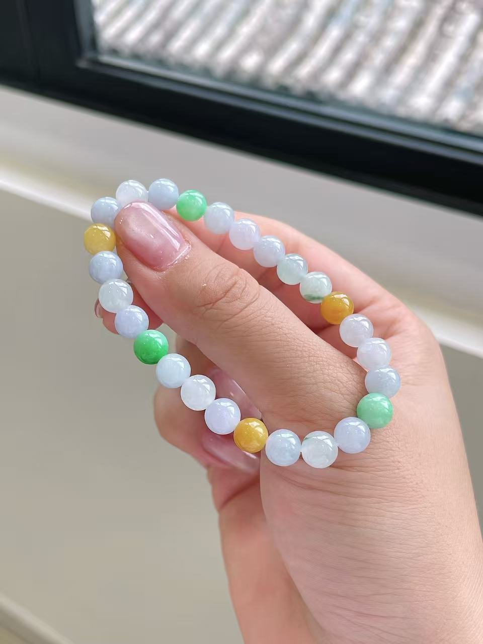 Yuanjiu Jewelry – Natural Multi-Gem Jadeite Bead Bracelet, Classically Enchanting