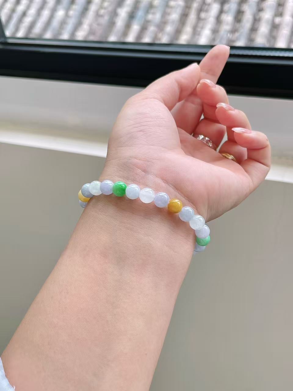 Yuanjiu Jewelry – Natural Multi-Gem Jadeite Bead Bracelet, Classically Enchanting