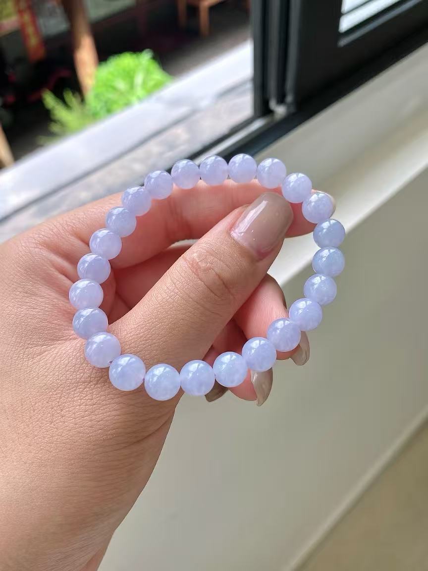 Yuanjiu Jewelry - Natural Icy Lavender Jade Bead Bracelet, Elegant and Graceful