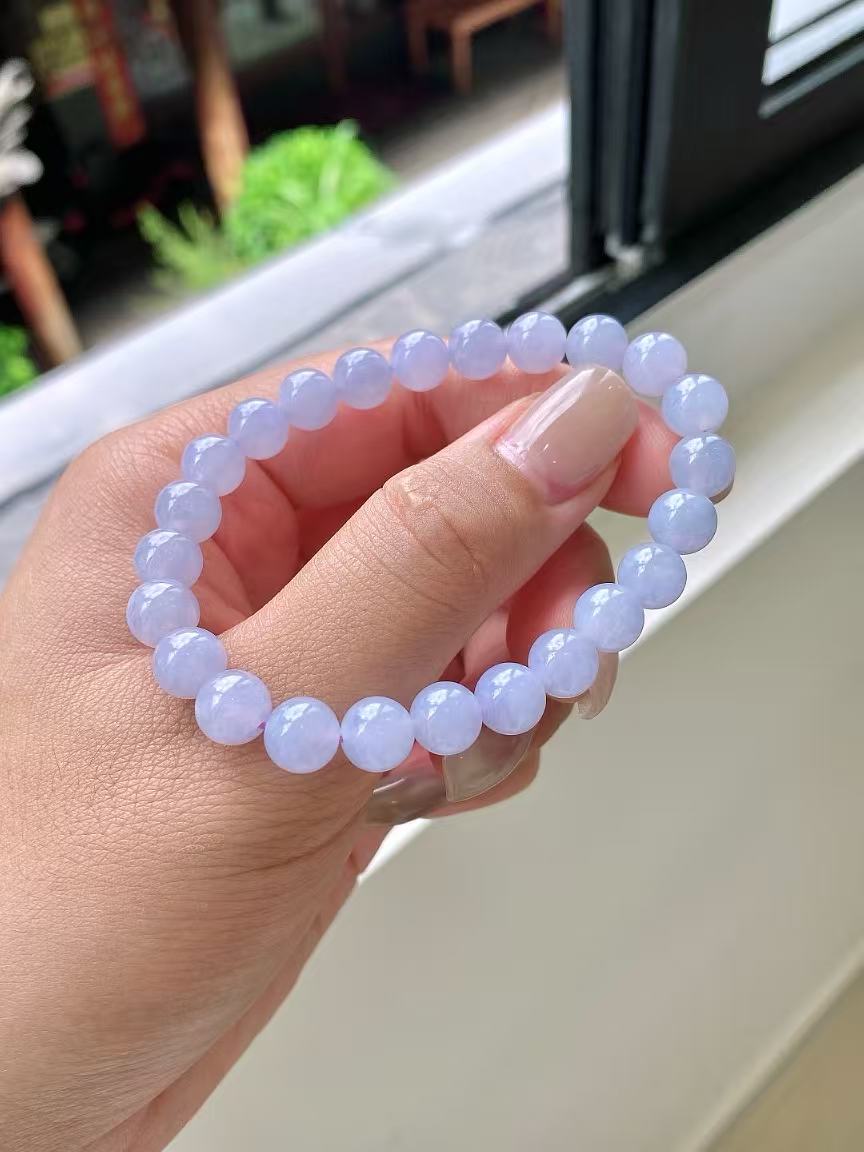 Yuanjiu Jewelry - Natural Icy Lavender Jade Bead Bracelet, Elegant and Graceful