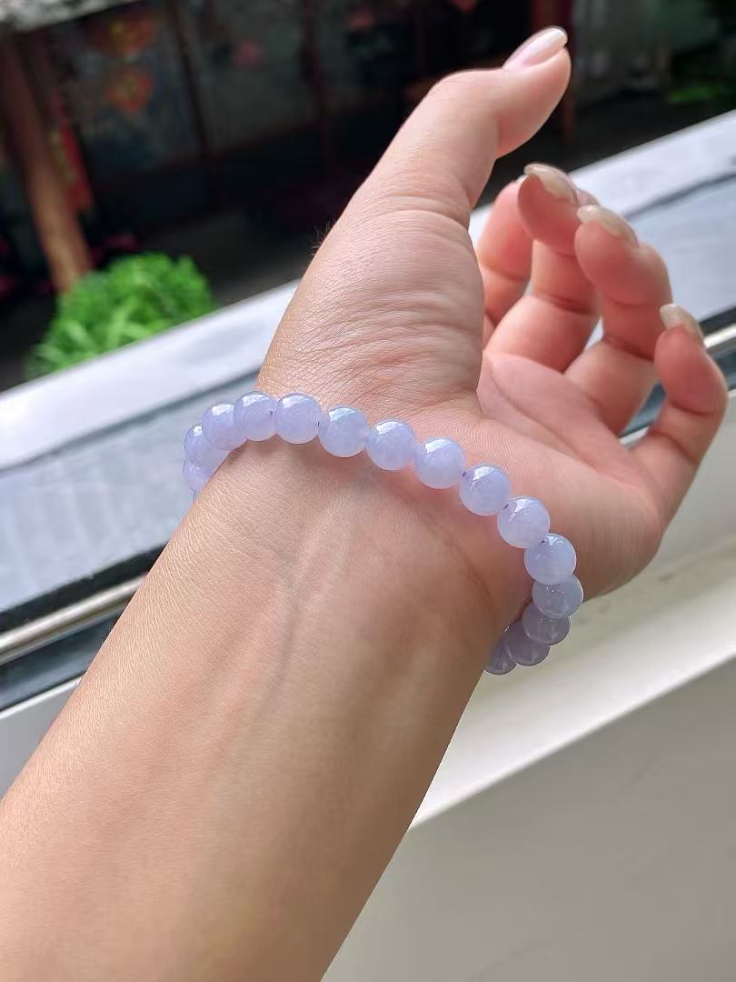 Yuanjiu Jewelry - Natural Icy Lavender Jade Bead Bracelet, Elegant and Graceful
