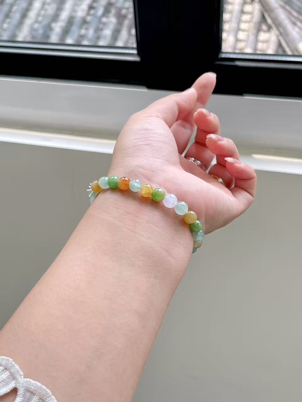 Yuanjiu Jewelry - Icy Multi-Gemstone Jade Bead Bracelet, Enchantingly Graceful