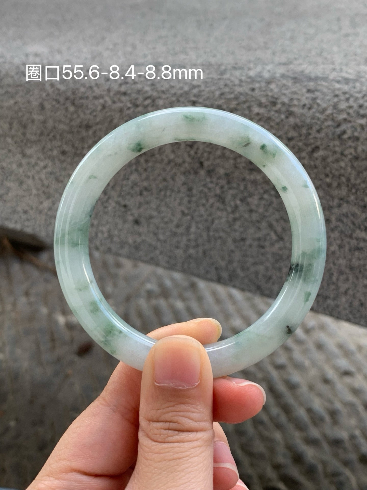 Yuanjiu Jewelry - Natural "Floating Floral" Jadeite Bracelet, Elegantly Poetic.SIZE 55.6