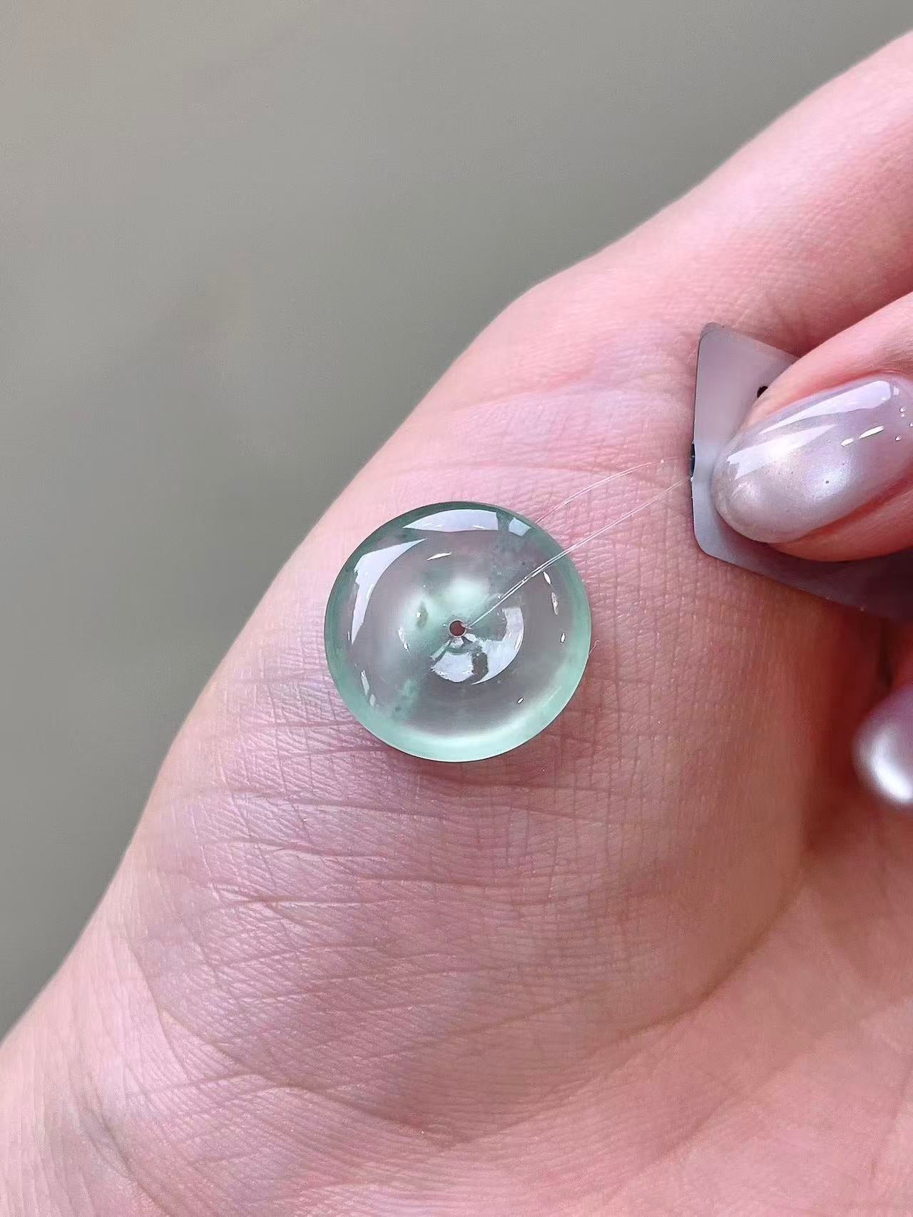 Yuanjiu Jewelry - Natural High Ice 'Qing Di' Jadeite Peace Buckle Pendant, Elegant and Refined