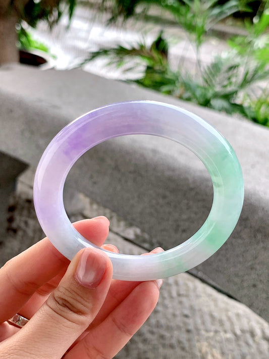 Yuanjiu Jewelry – Natural Jadeite Bracelet, "Spring with Color" (Purple, Green & White), Elegant and Charming