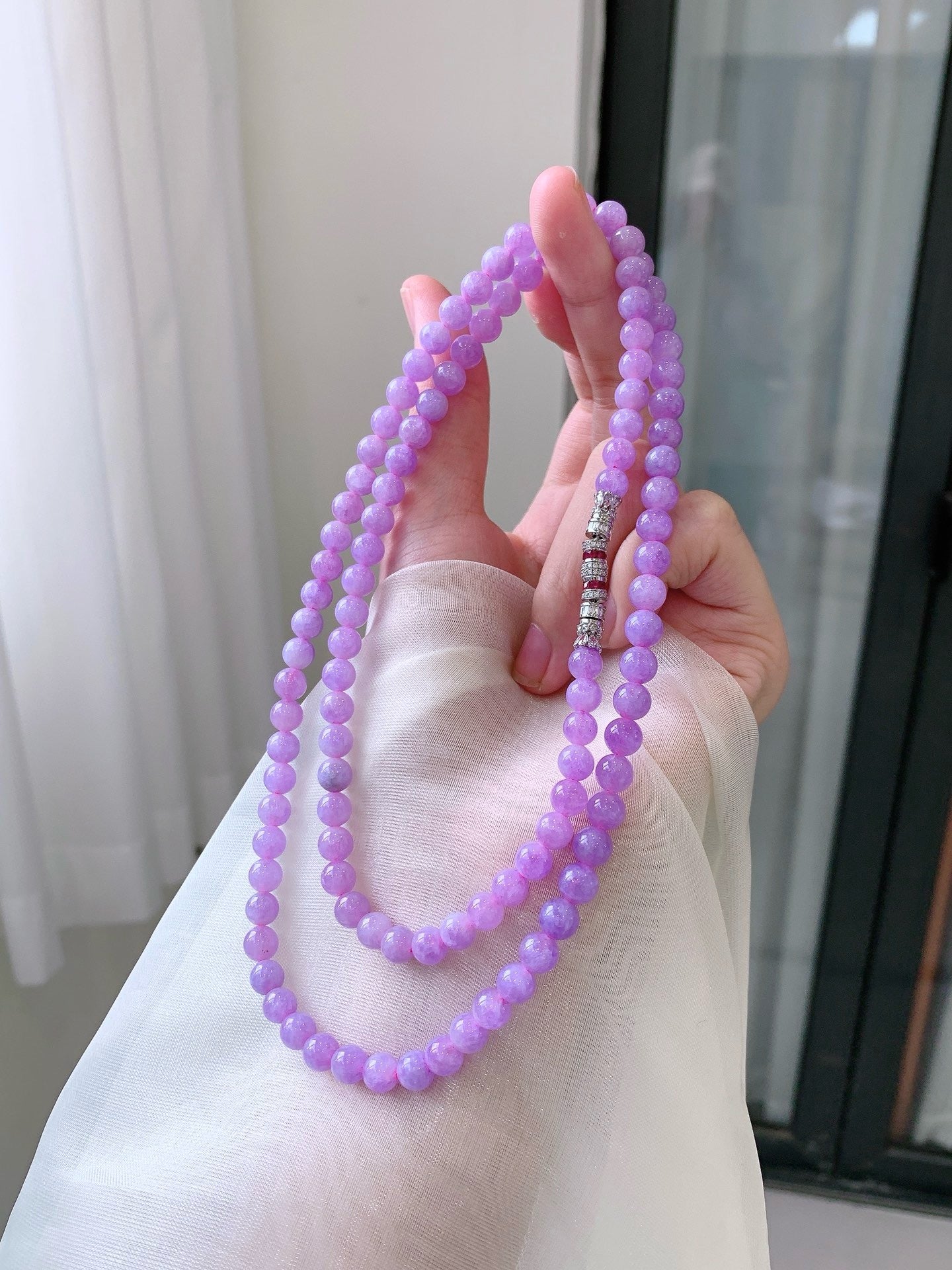 [Yuanjiu Jewelry] Natural violet jadeite beads, high-end jadeite, dreamy and sweet