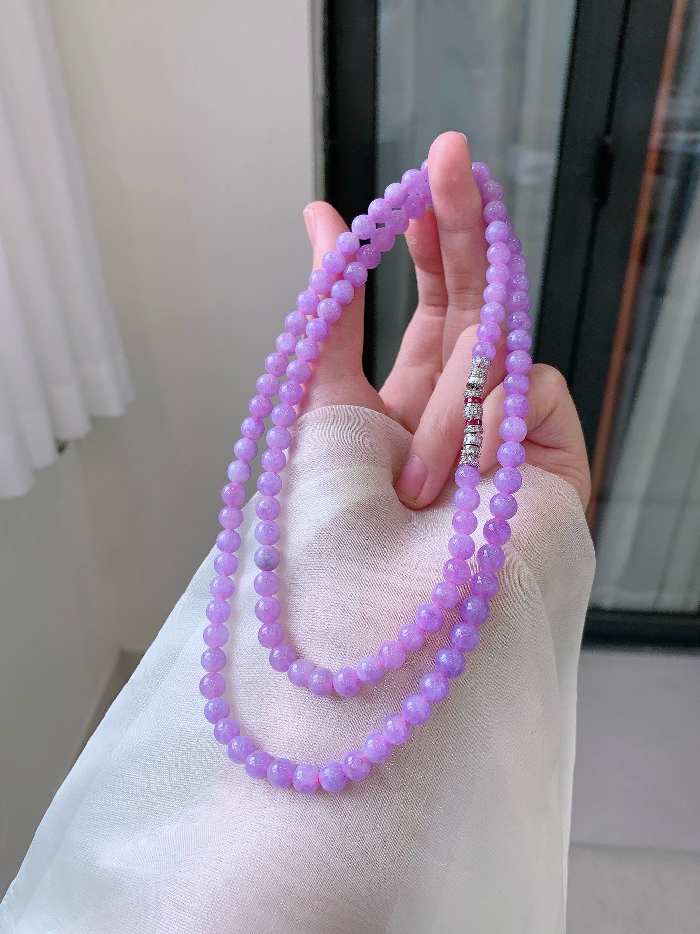 [Yuanjiu Jewelry] Natural violet jadeite beads, high-end jadeite, dreamy and sweet