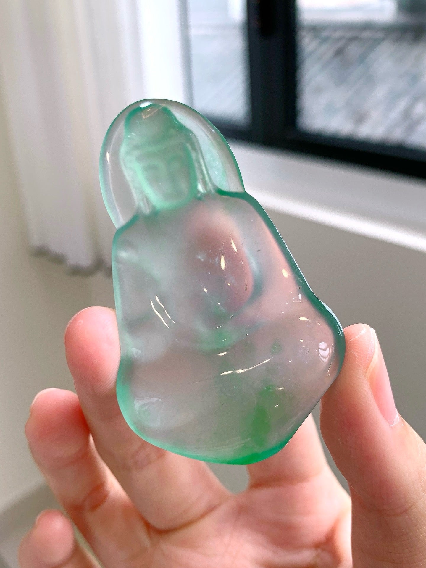 [Yuanjiu Jewelry] Glass-type floating green Guanyin, ice-clear and clean, elegant and simple, a good collection and inheritance product, natural A-grade jadeite, for details, please contact customer service
