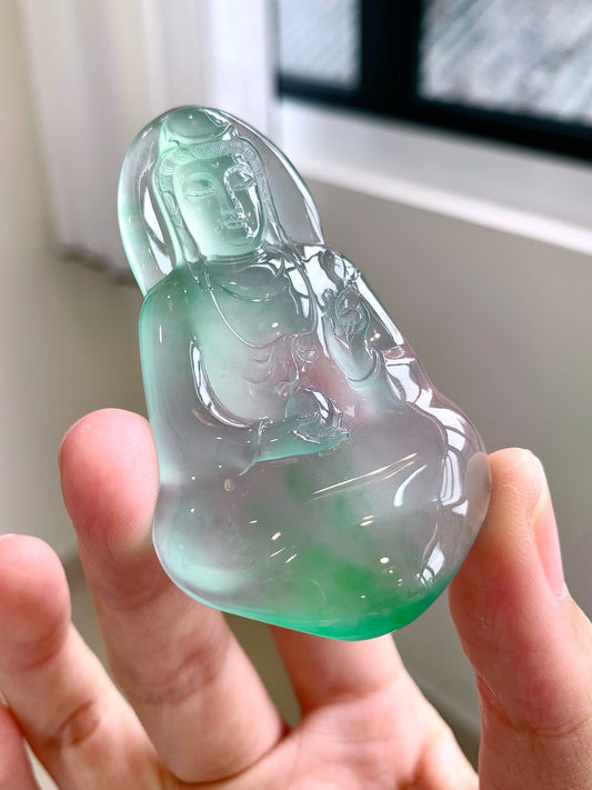 [Yuanjiu Jewelry] Glass-type floating green Guanyin, ice-clear and clean, elegant and simple, a good collection and inheritance product, natural A-grade jadeite, for details, please contact customer service