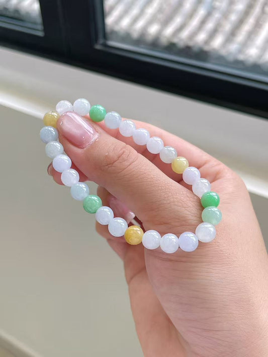 Yuanjiu Jewelry – Natural Multi-Gem Jadeite Bead Bracelet, Elegantly Enchanting