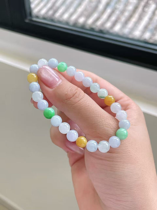 Yuanjiu Jewelry – Natural Multi-Gem Jadeite Bead Bracelet, Classically Enchanting