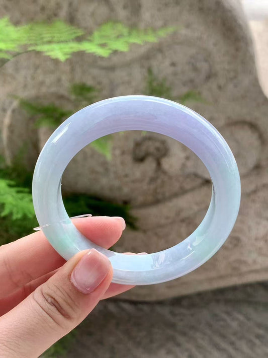Yuanjiu Jewelry - Natural Floating Purple Jade Bangle, Spring Color Jade, Elegant and Graceful