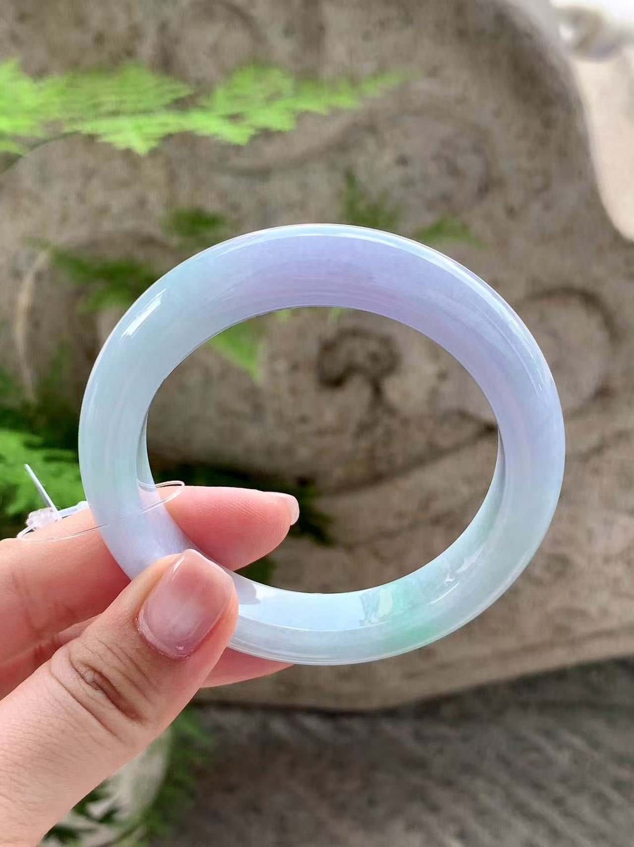 Yuanjiu Jewelry - Natural Floating Purple Jade Bangle, Spring Color Jade, Elegant and Graceful