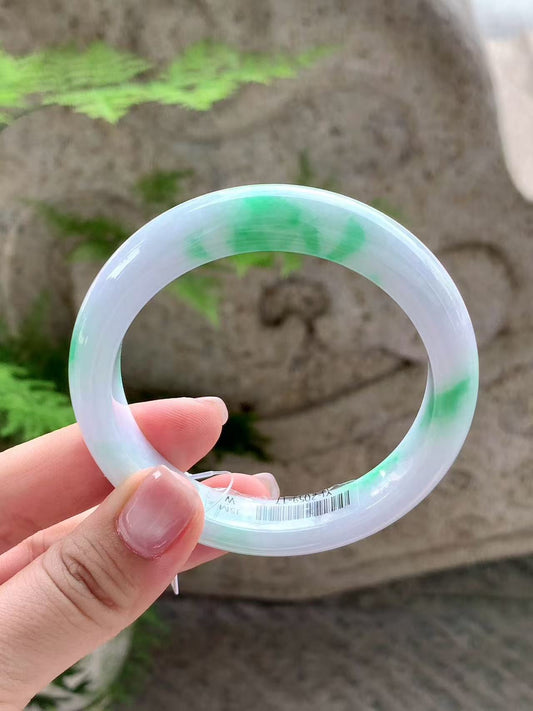 Yuanjiu Jewelry - Natural Floating Green Circular Jade Bangle, Elegant and Beautiful