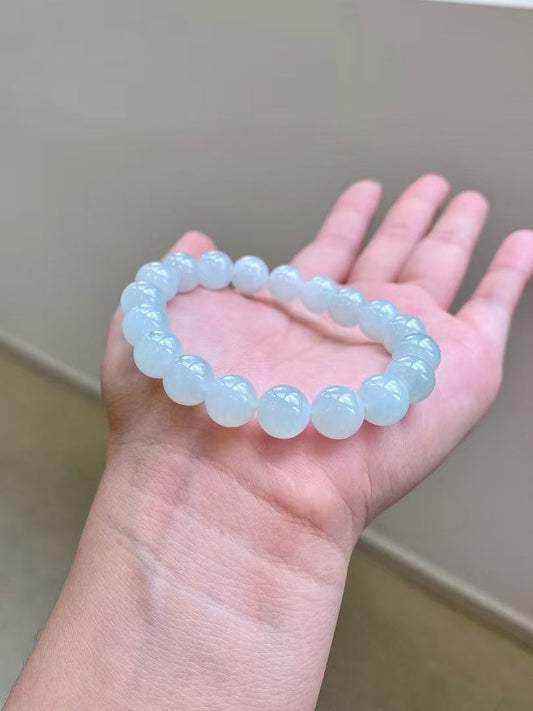 Yuanjiu Jewelry - White Icy Jade Bead Bracelet, Classically Elegant