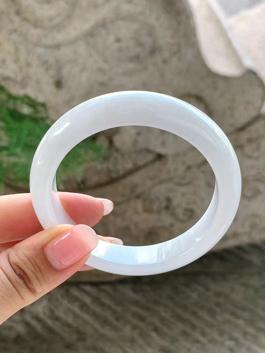 Yuanjiu Jewelry - White Moonlight Circular Jade Bangle, Elegant and Gentle