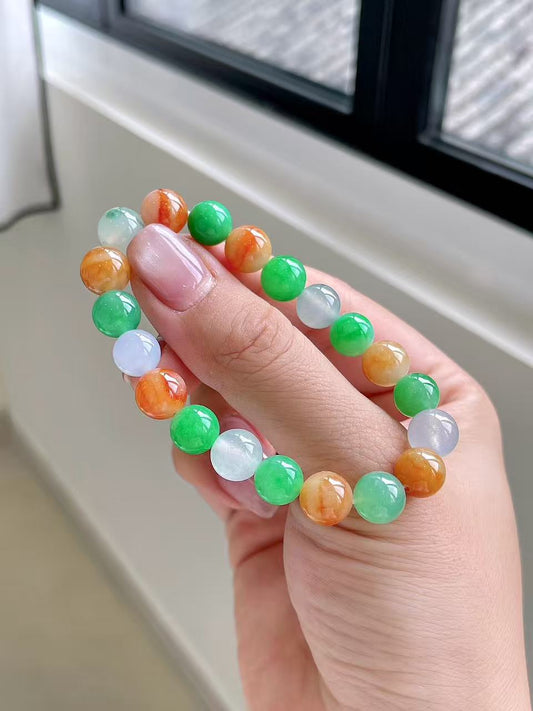 Yuanjiu Jewelry - Icy Multi-Gemstone Jade Bead Bracelet, Classically Elegant