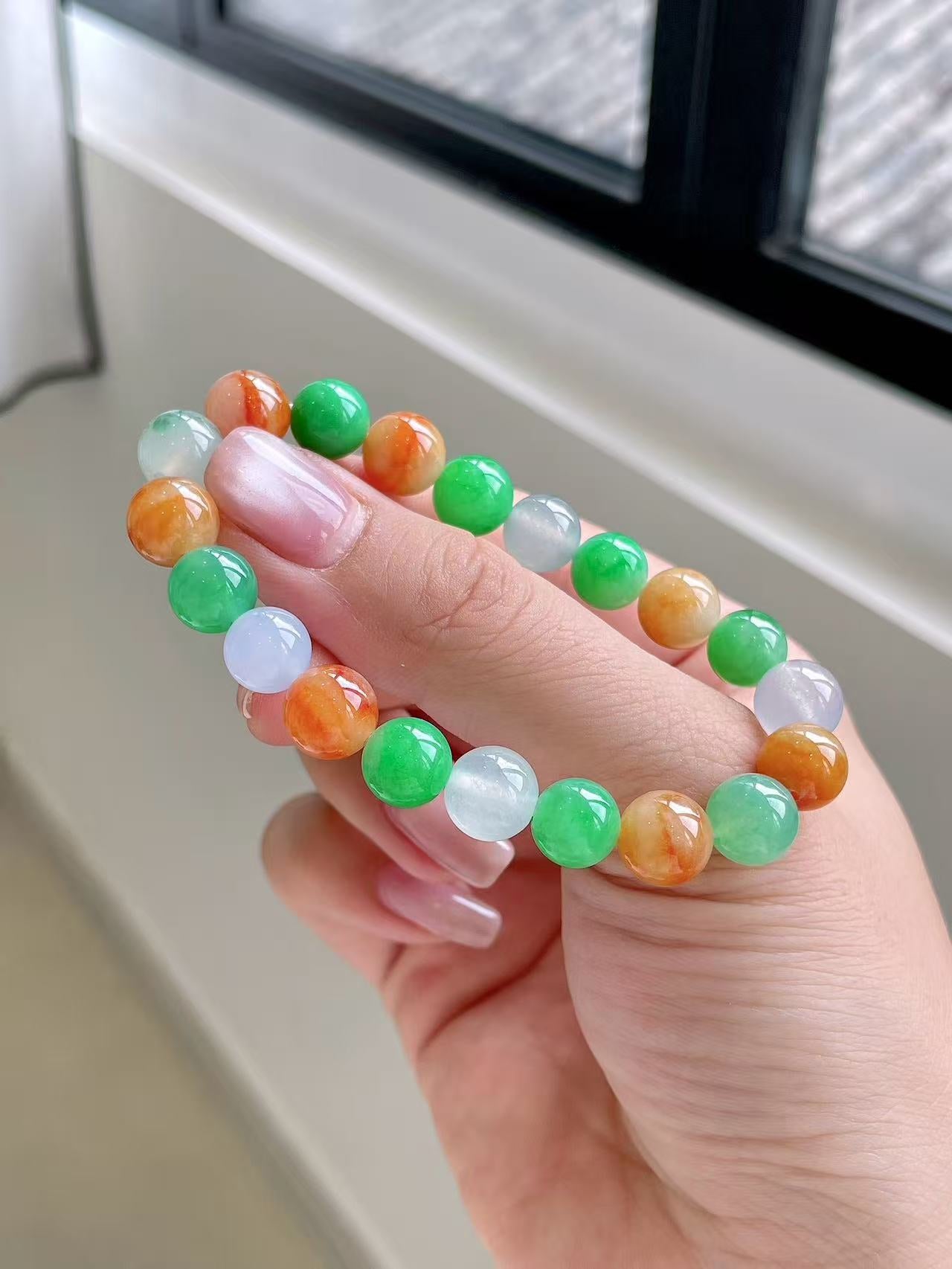 Yuanjiu Jewelry - Icy Multi-Gemstone Jade Bead Bracelet, Classically Elegant