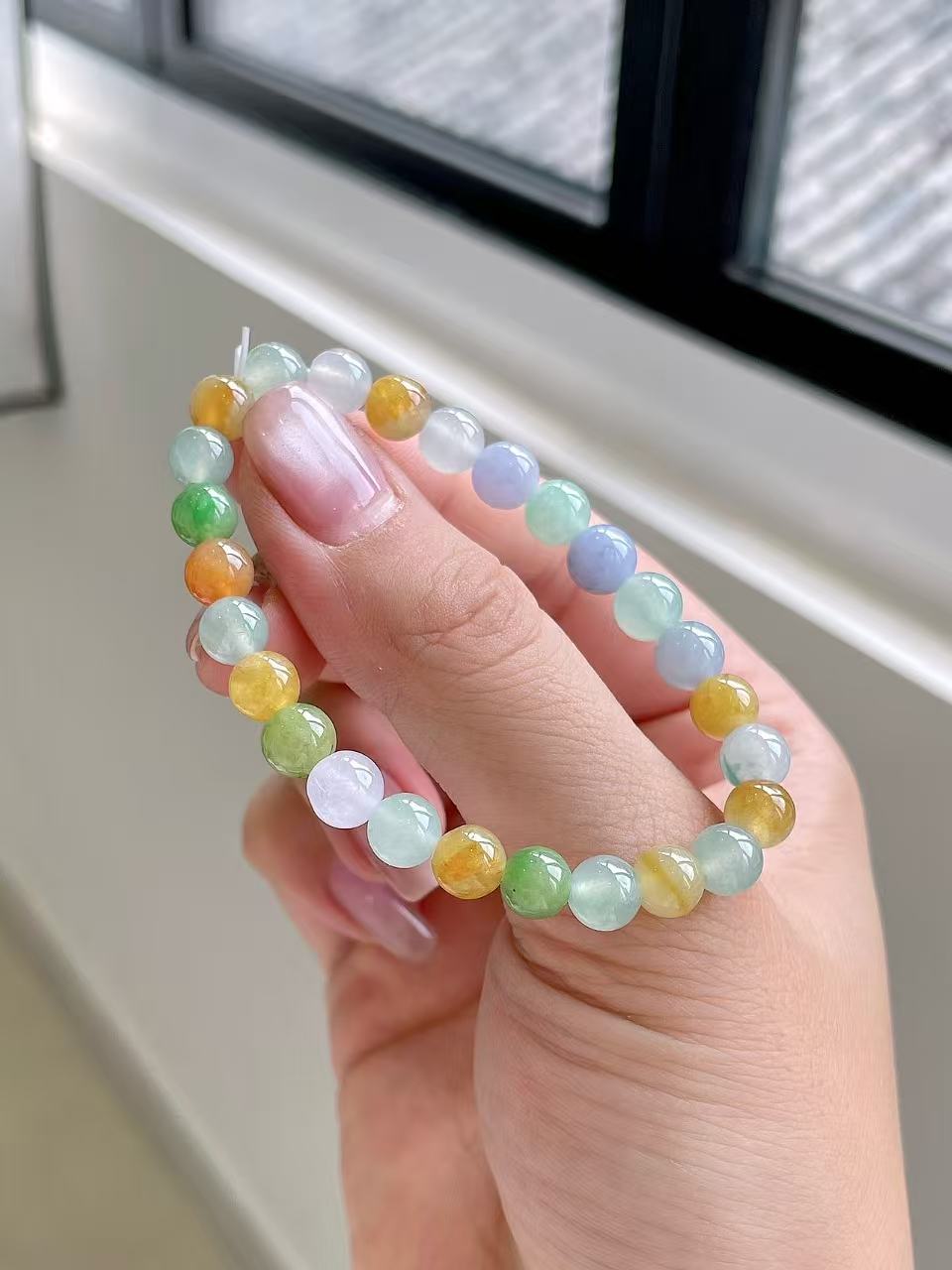 Yuanjiu Jewelry - Icy Multi-Gemstone Jade Bead Bracelet, Enchantingly Graceful