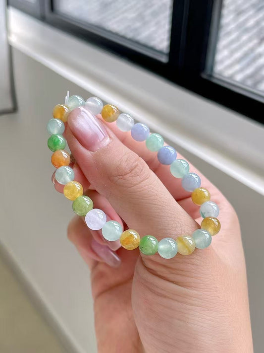 Yuanjiu Jewelry - Icy Multi-Gemstone Jade Bead Bracelet, Enchantingly Graceful