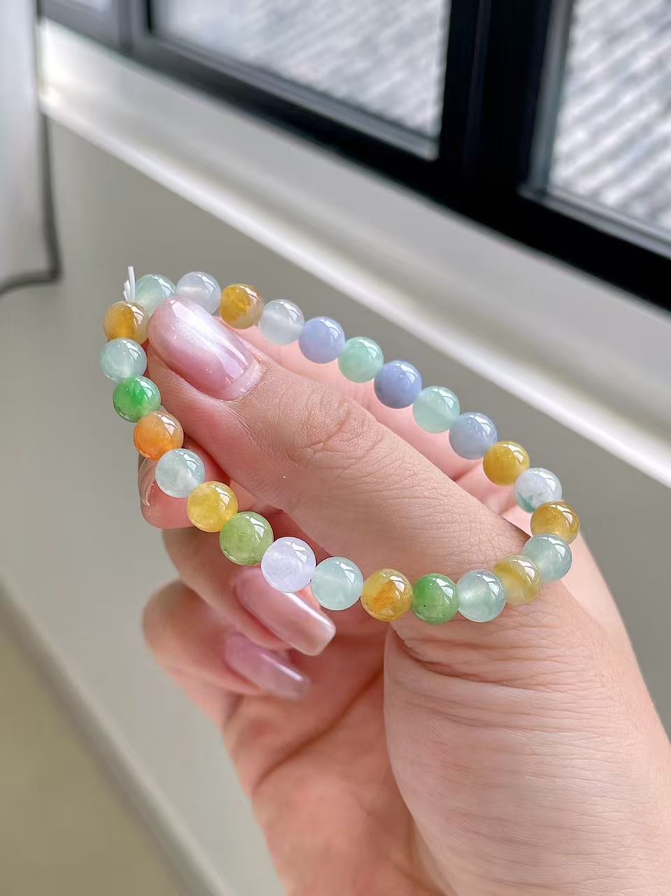 Yuanjiu Jewelry - Icy Multi-Gemstone Jade Bead Bracelet, Enchantingly Graceful
