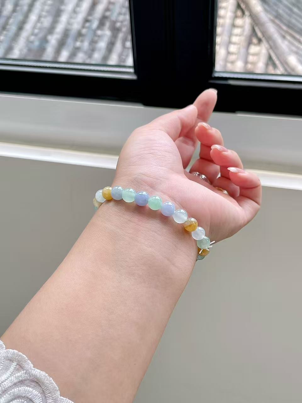 Yuanjiu Jewelry - Icy Multi-Gemstone Jade Bead Bracelet, Enchantingly Graceful