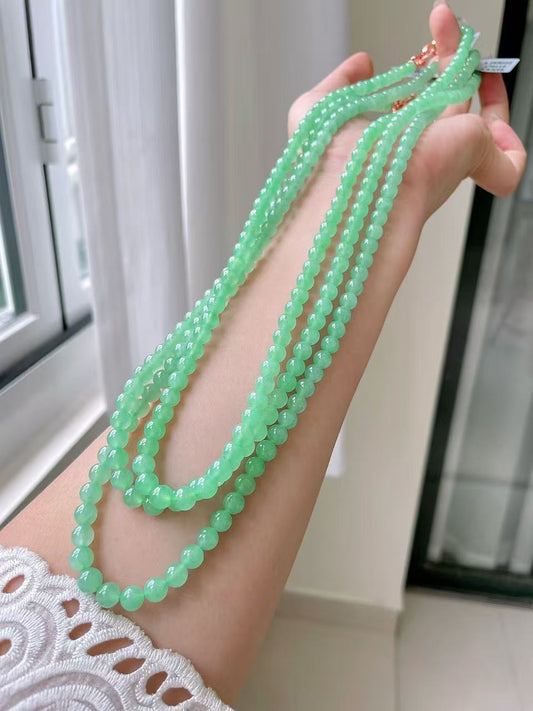Yuanjiu Jewelry - Icy Apple Green Jade Bead Bracelet, Elegant and Graceful