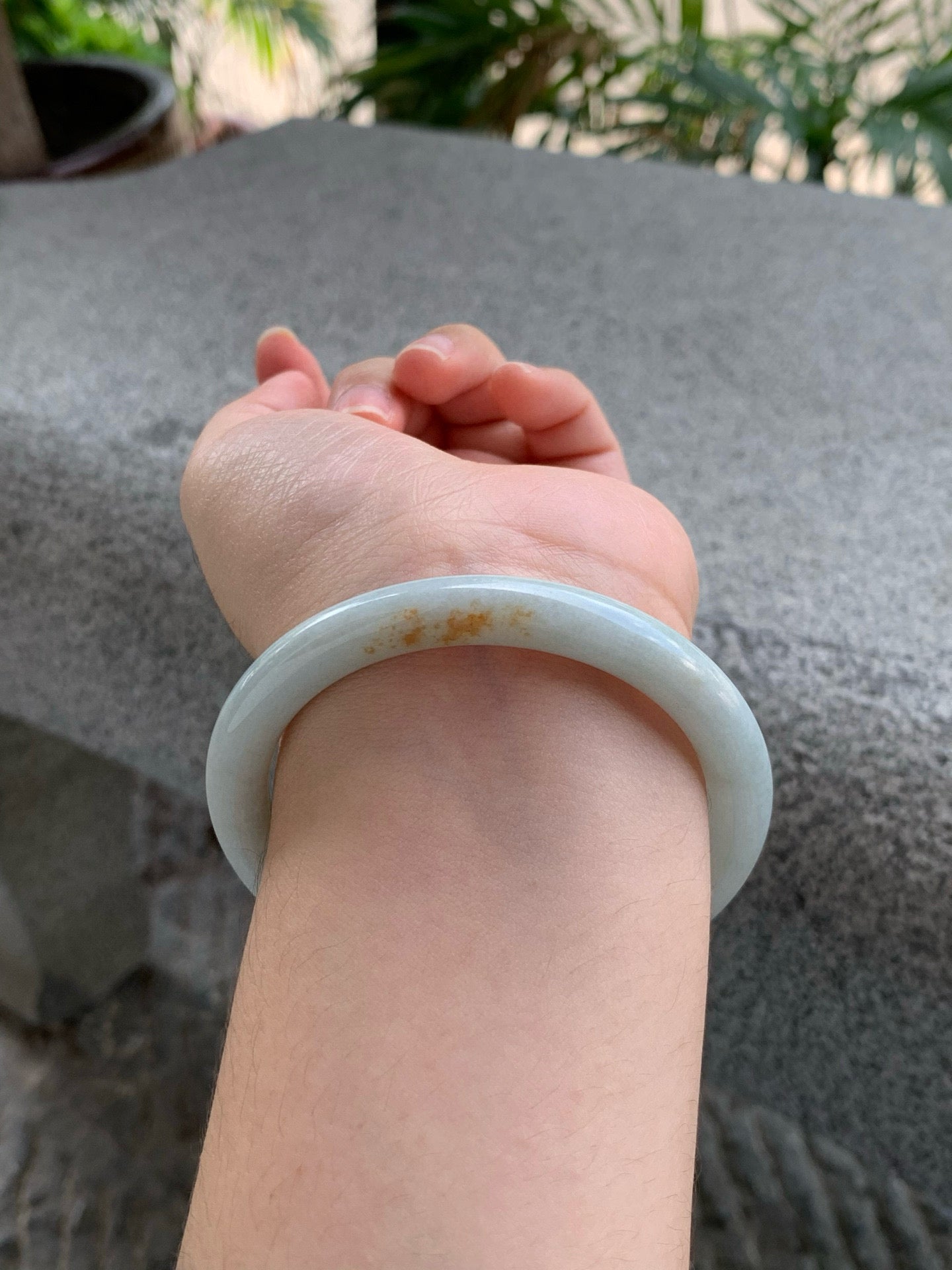 Yuanjiu Jewelry – Natural "Golden Speckled" Jadeite Bracelet, Luxurious and Elegant. SIZE 58