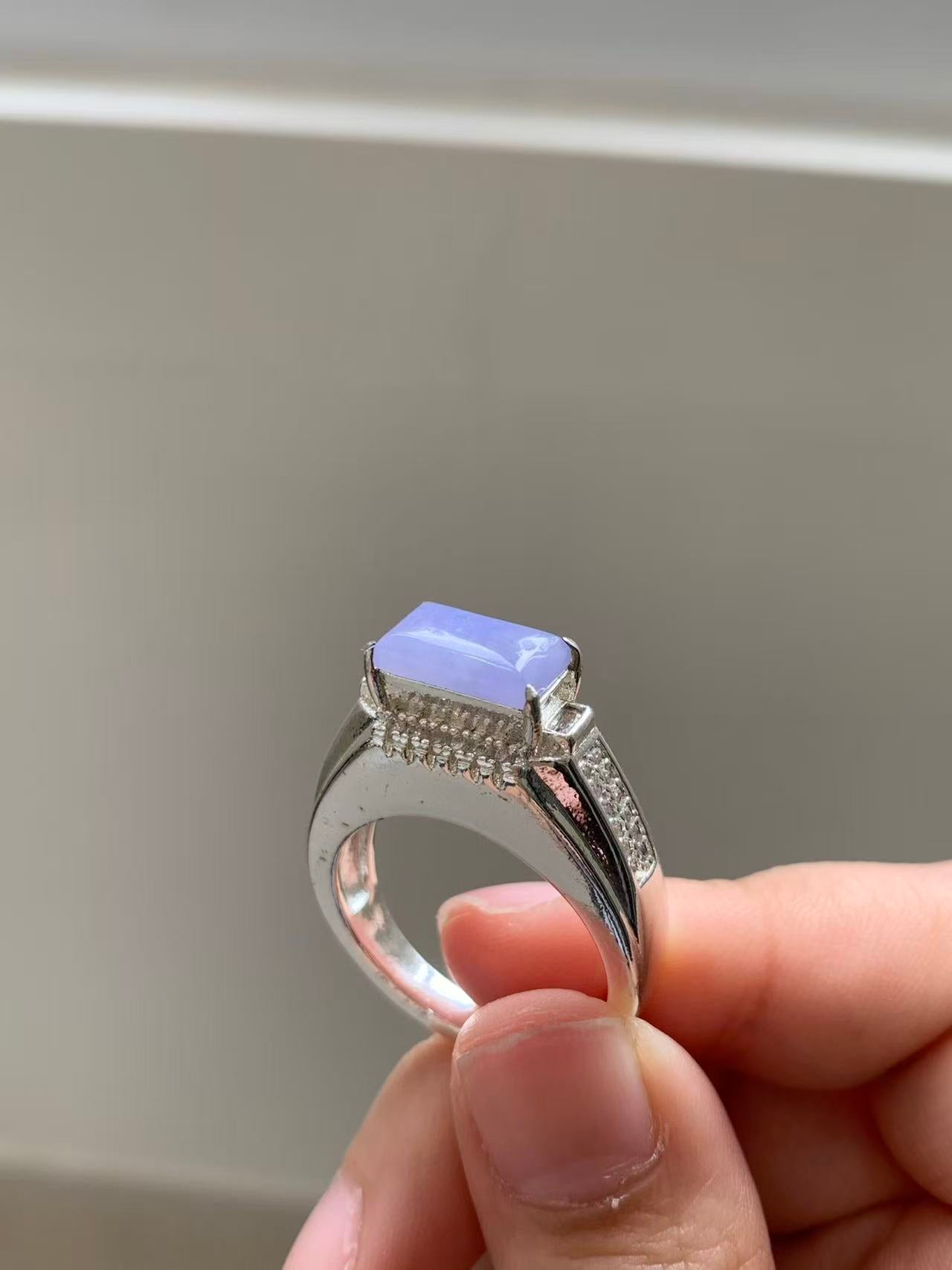 Yuanjiu Jewelry - Natural Lavender Jadeite Cabochon Ring, Elegant and Graceful