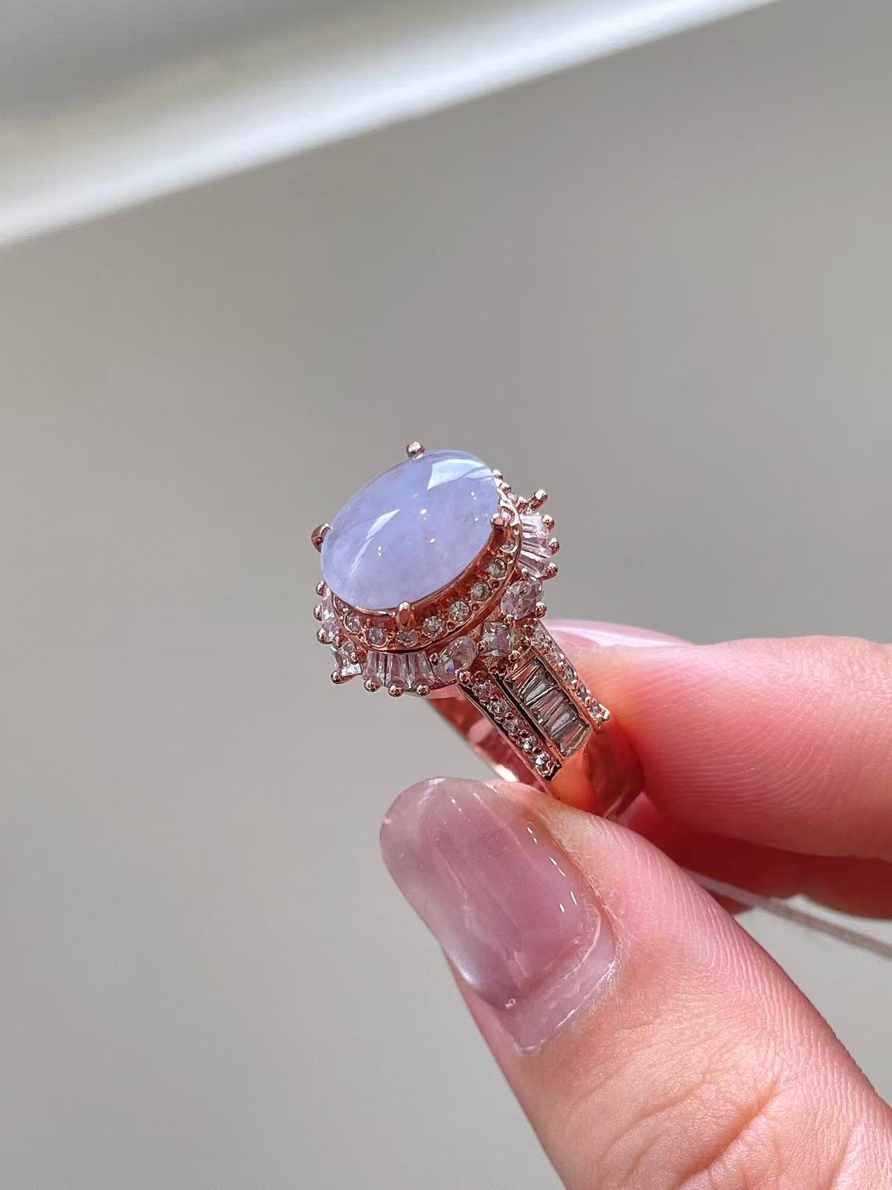 Yuanjiu Jewelry - Natural Lavender Jadeite Cabochon Ring, Elegant and Refined