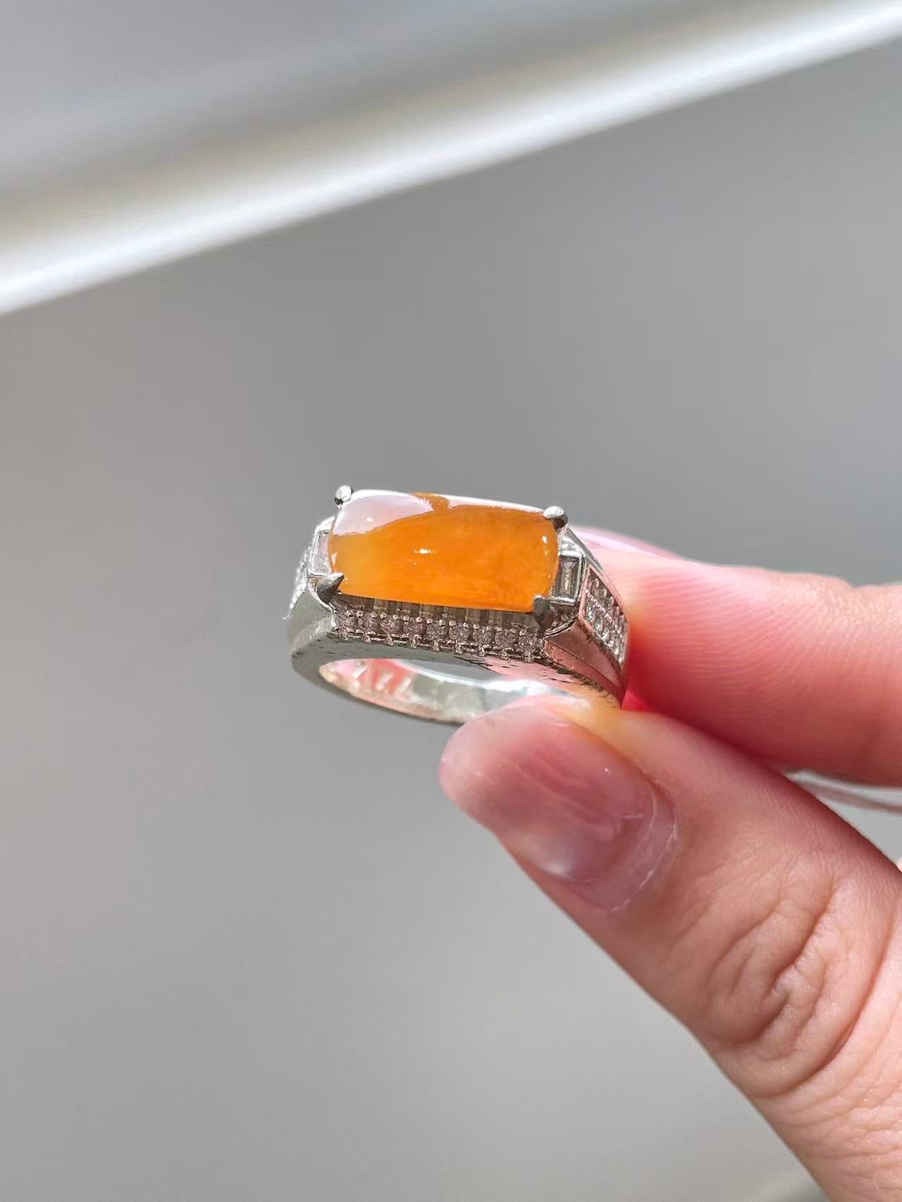 Yuanjiu Jewelry - Natural Yellow Jadeite Cabochon Ring, Enchantingly Charming