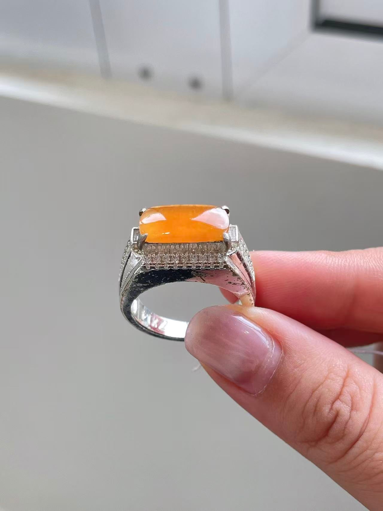 Yuanjiu Jewelry - Natural Yellow Jadeite Cabochon Ring, Enchantingly Charming