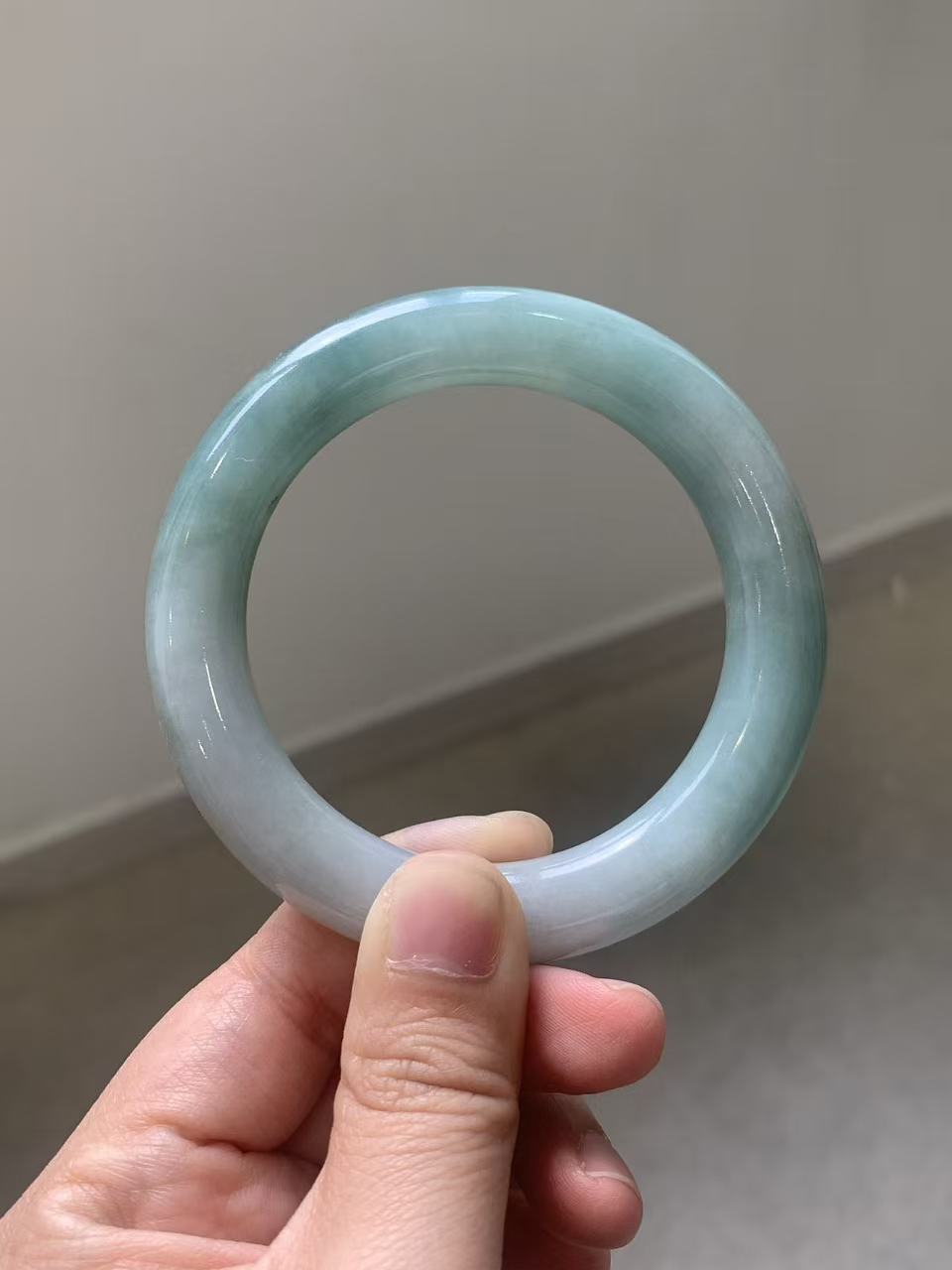 Yuanjiu Jewelry - Natural Lake Blue Jadeite Bangle, Elegant and Refined, Size 55.7mm