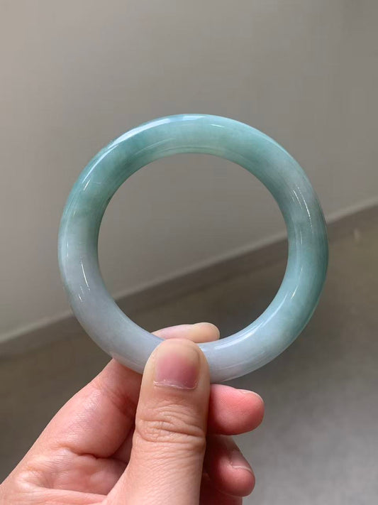 Yuanjiu Jewelry - Natural Lake Blue Jadeite Bangle, Elegant and Refined, Size 55.7mm