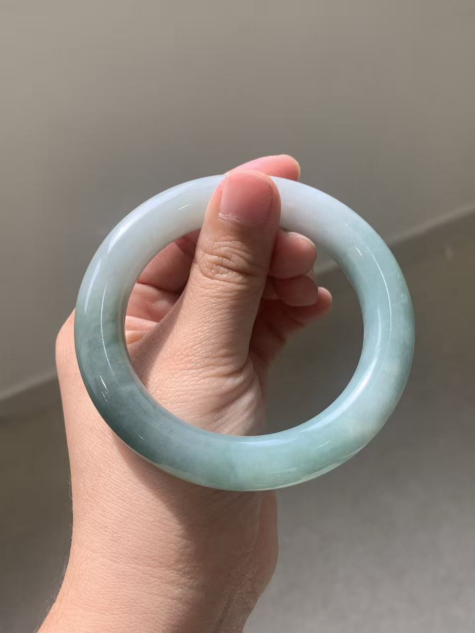 Yuanjiu Jewelry - Natural Lake Blue Jadeite Bangle, Elegant and Refined, Size 55.7mm