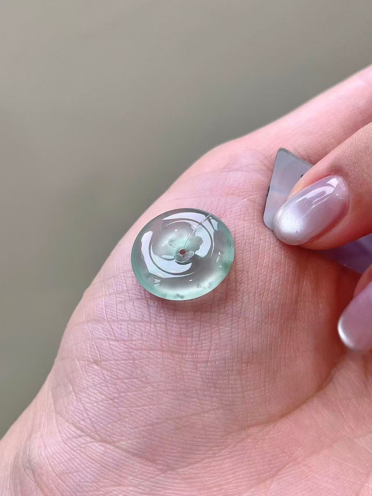 Yuanjiu Jewelry - Natural High Ice 'Qing Di' Jadeite Peace Buckle Pendant, Elegant and Refined