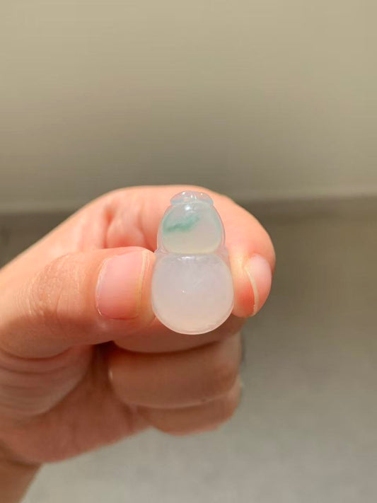 Yuanjiu Jewelry - Natural White Icy Jadeite Gourd Pendant with Floating Green, Elegant and Refined