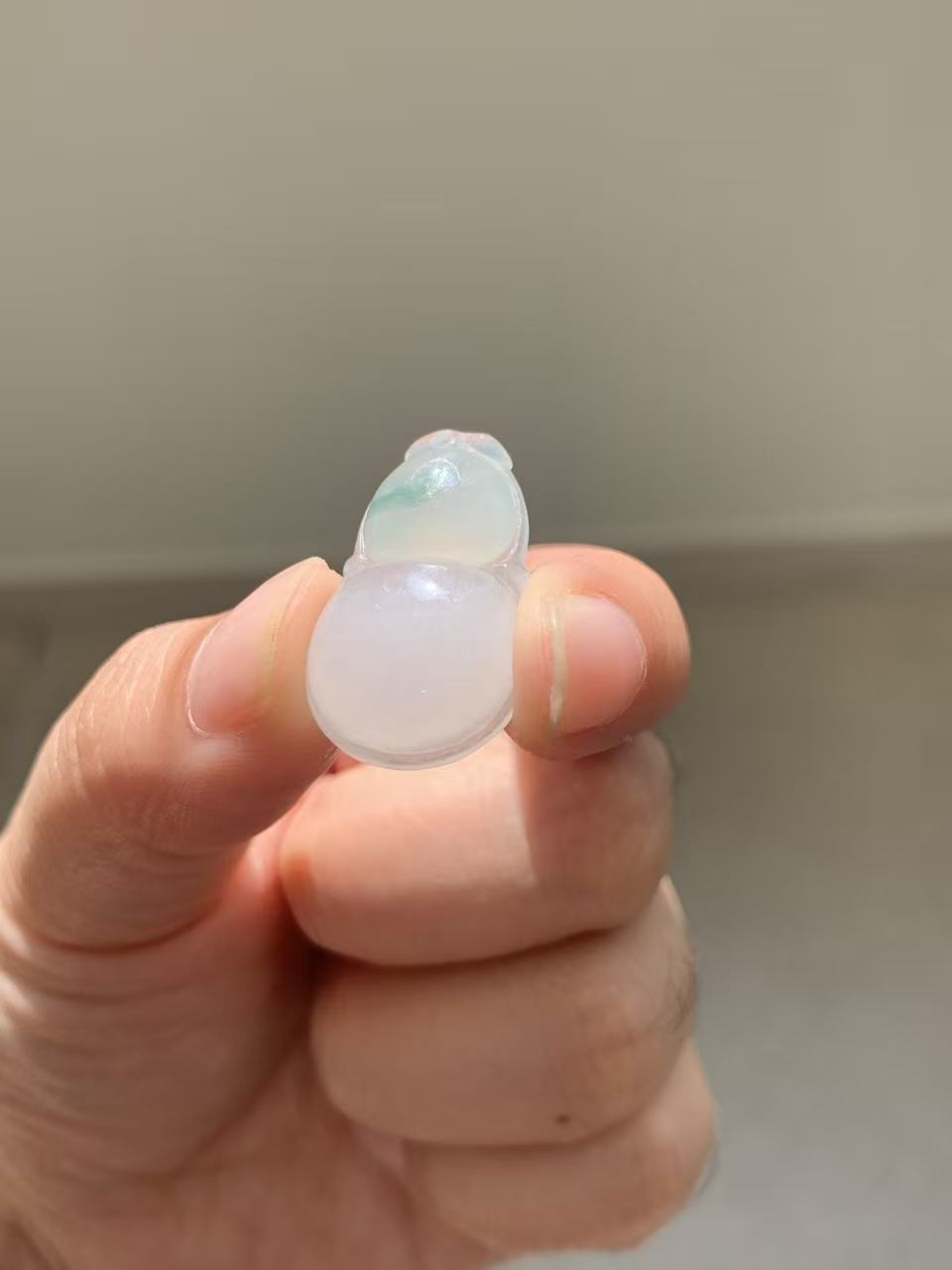 Yuanjiu Jewelry - Natural White Icy Jadeite Gourd Pendant with Floating Green, Elegant and Refined