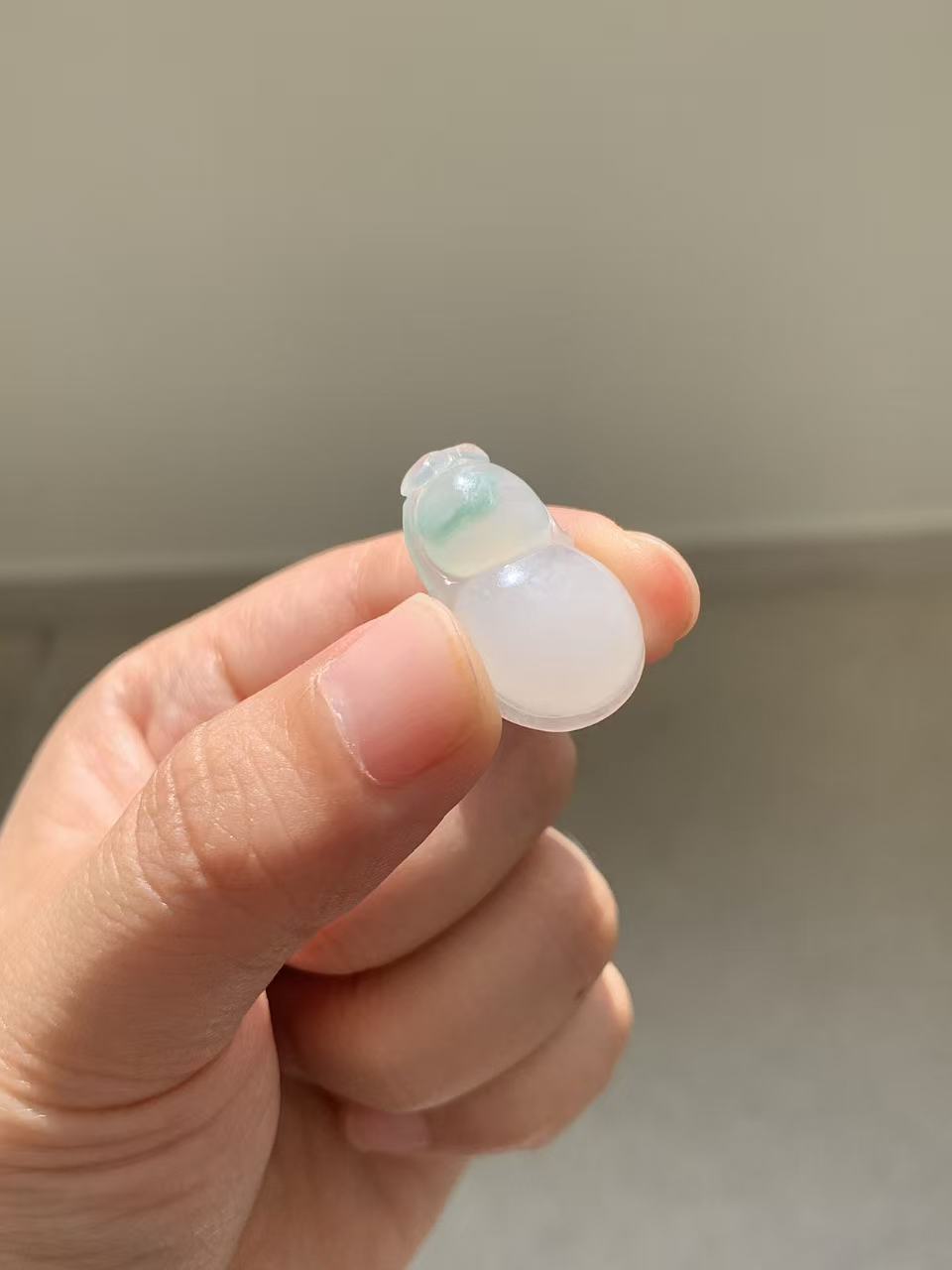 Yuanjiu Jewelry - Natural White Icy Jadeite Gourd Pendant with Floating Green, Elegant and Refined