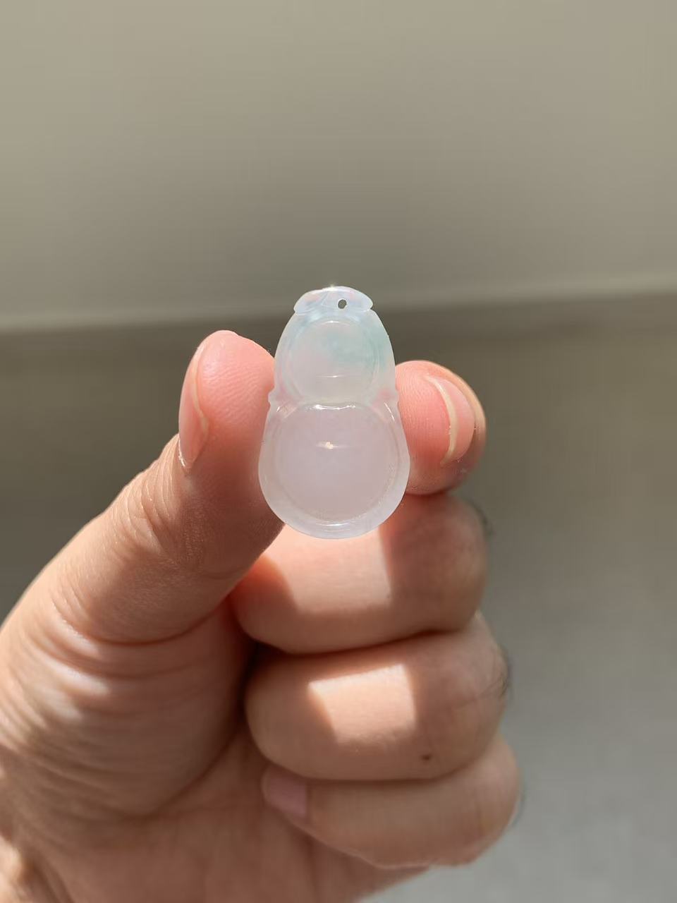 Yuanjiu Jewelry - Natural White Icy Jadeite Gourd Pendant with Floating Green, Elegant and Refined