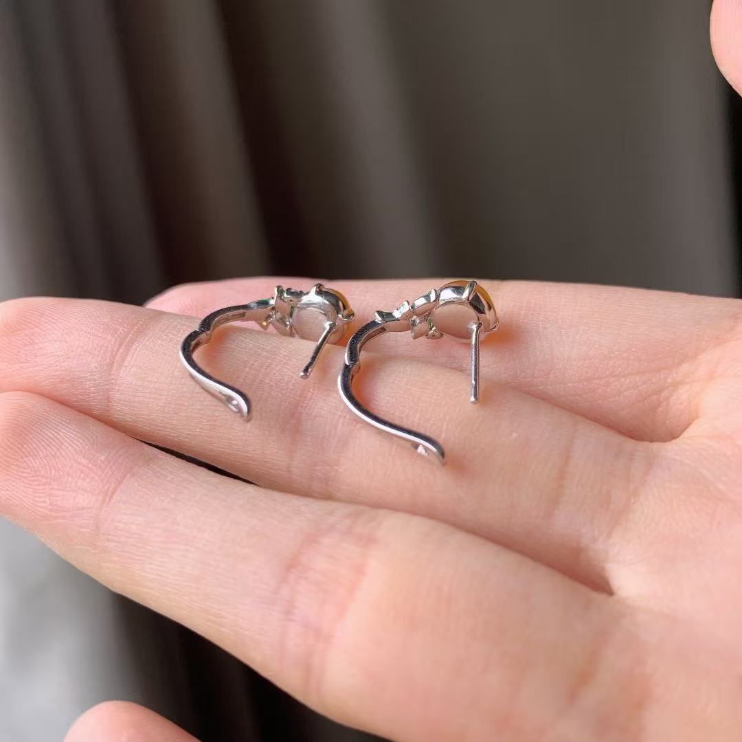 Yuanjiu Jewelry - Natural Icy Yellow Jadeite Cabochon Earrings, Elegant and Refined